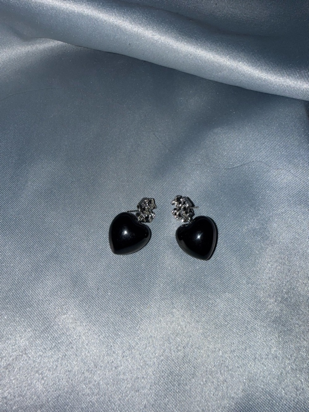 Tory Burch Black Heart Drop Earrings with Silver Accents